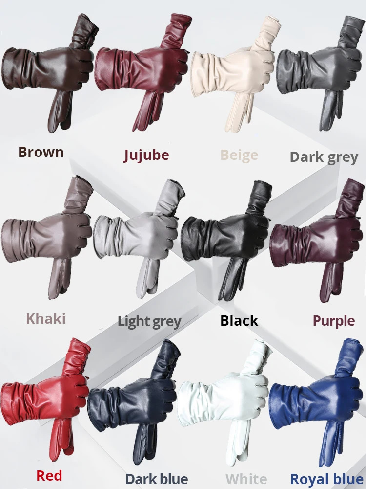 Winter Sheepskin Womens Gloves Warm Plus Velvet Short Thin Touch Screen Driving Female Color Leather High End2801T 251013