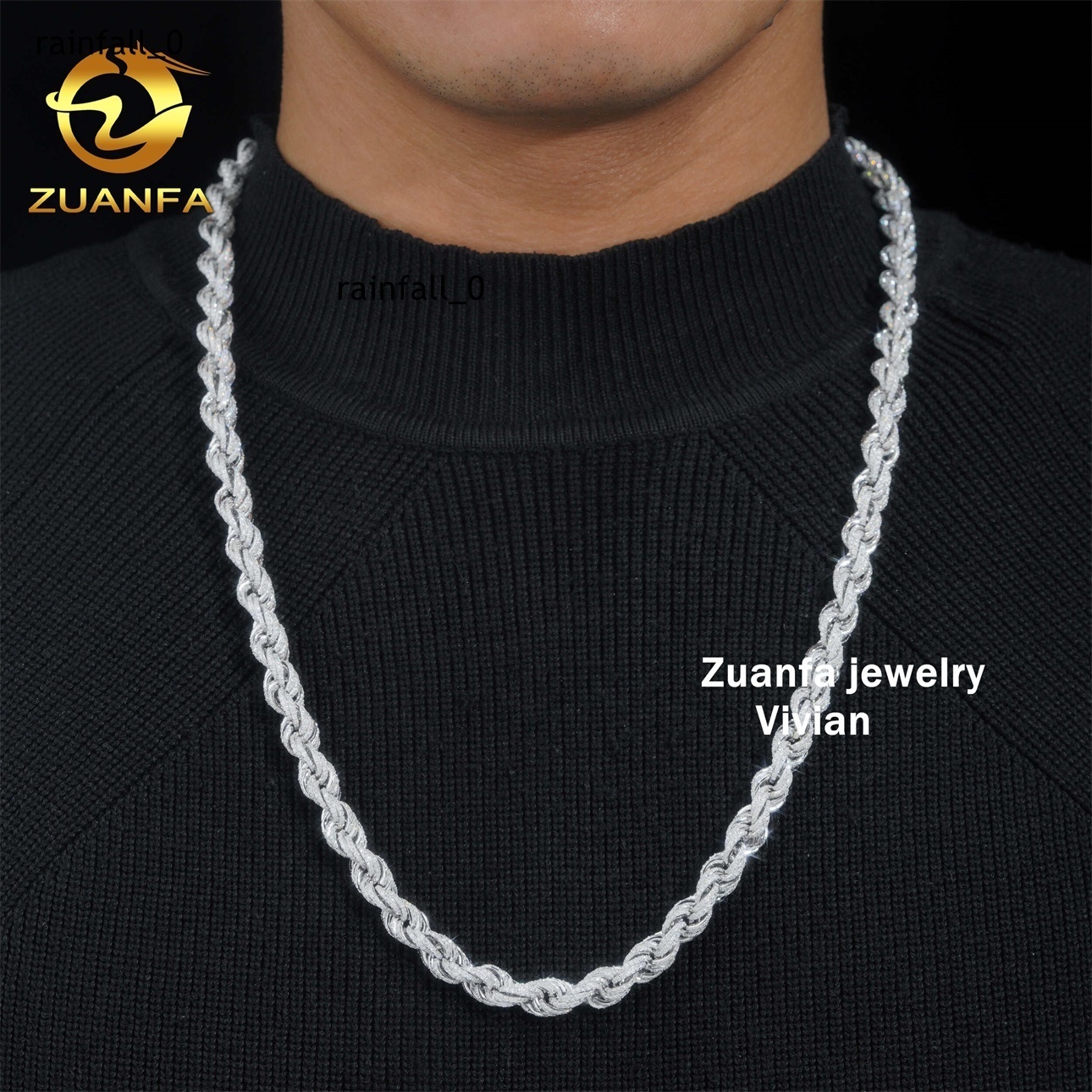 Hip Hop 10mm 925 Sterling Silver Necklace With Moissanite Clasp Iced Out Rope Chains for Menwomen