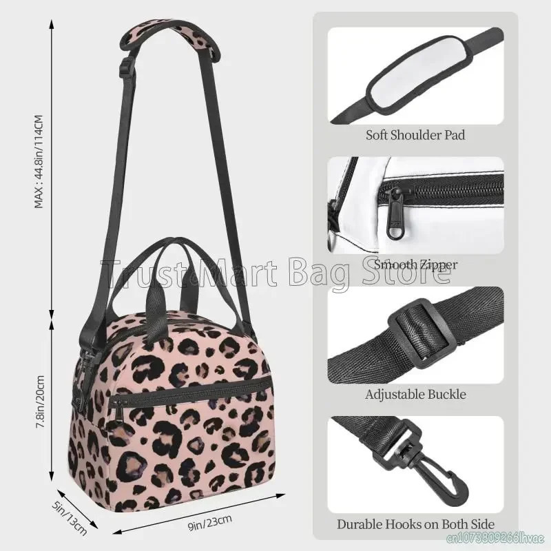 Leopard Print Insulated Lunch Box Cheetah Pink Cooler Tote for Work Office School Picnic Reusable Waterproof Thermal Lunch Bag 251029