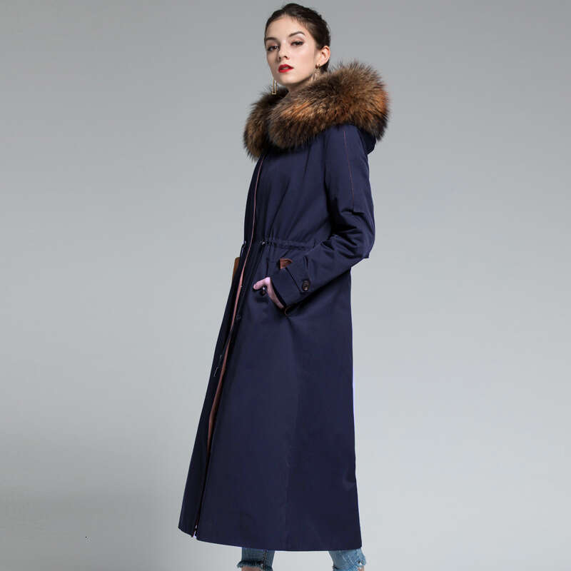 Extended Thickened 2025 New For Women, Long Over-The-Knee Style With Detachable Large Collar And Rabbit Fur Inner Lining, Women's Parka