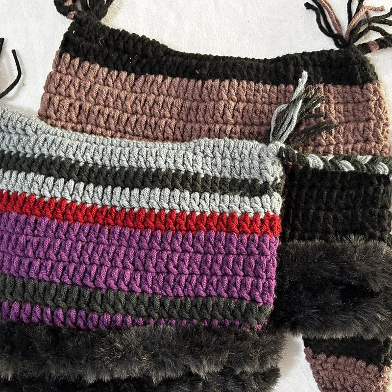 Japanese Pentagram Skullies Beanie Women Autumn Winter Warm Ear Protection Handmade Knitted Hat Cat Ears Stripe Cap Y2K 251029