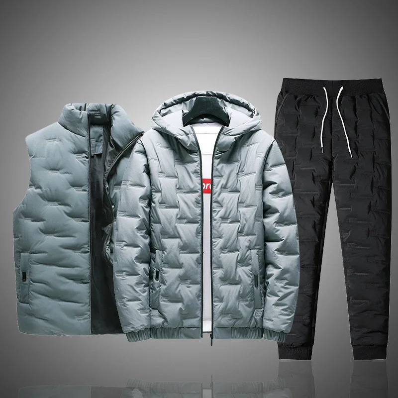 3PC Men Winter Down Cotton Sets Mens Thick JacketPants Suit Man Hooded Sweatshirt Sportswear Tracksuits Male Hoodie Sweatsuits 251028