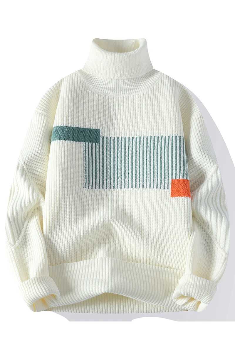 Autumn Winter Fashion Turtleneck Sweater Men Patchwork Knit Pullovers Korean Casual Sweaters Loose Mens Warm Pullover Knitwear J251029