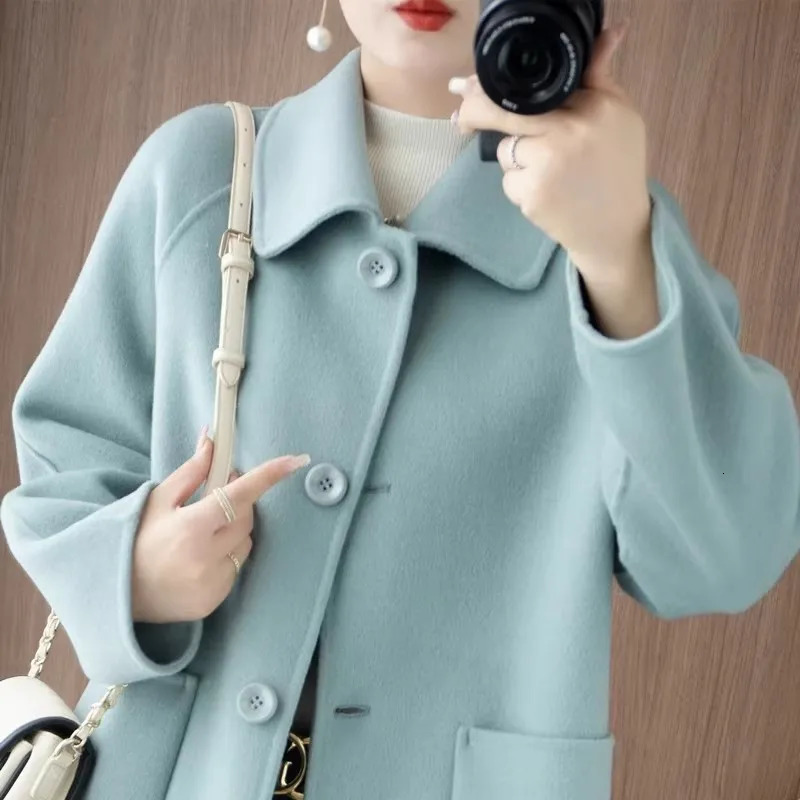 100 Wool Doublesided cashmere Coat Womens Autumn Winter Temperament Korean version Doll collar Women Coats Single Breasted 251029