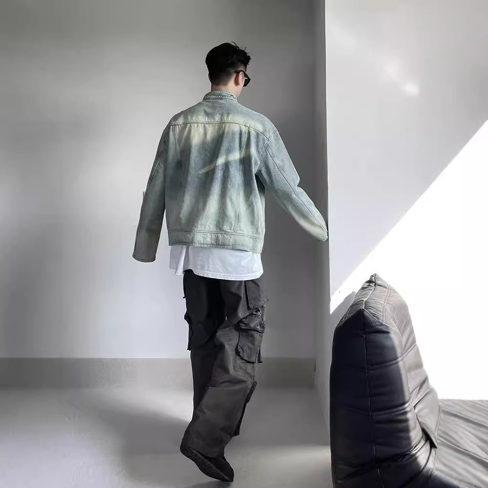 Men's Spring And Autumn American Style Washed Vintage Designer Jacket Denim Zipper Jacket Men's Casual Loose Versatile Jacket Top Trendy