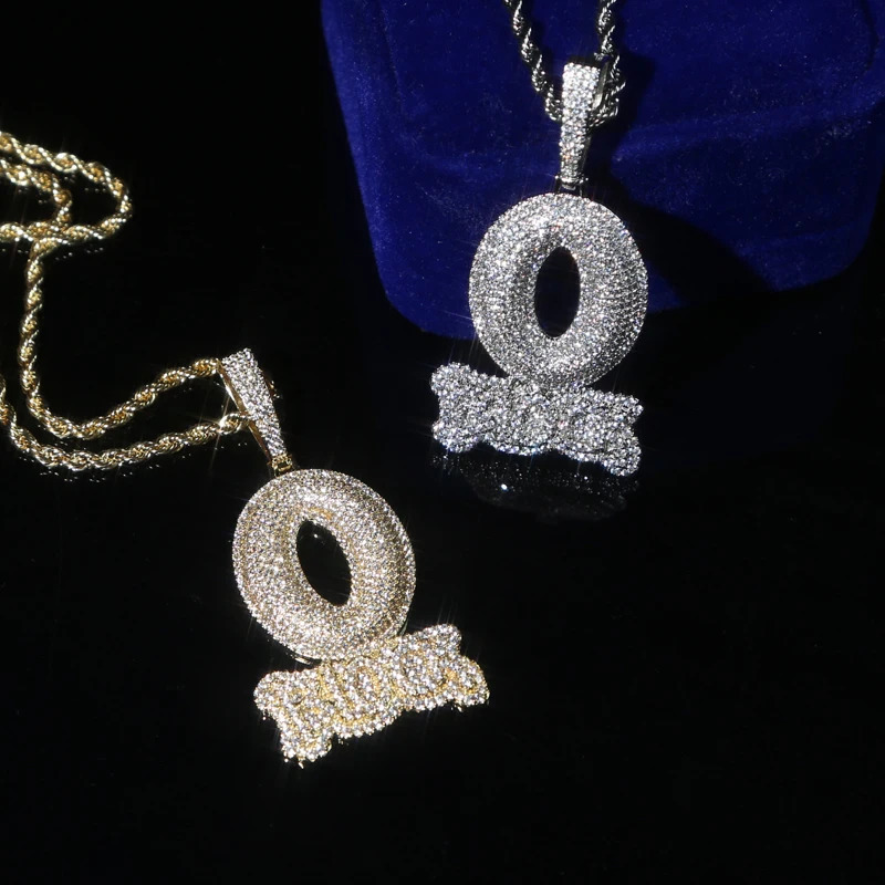 Iced Out Letter O Block Pendant Bling Cubic Zirconia Micro Pave Cz Paved Hip Hop Men Boy Rope Chain Jewelry 251029