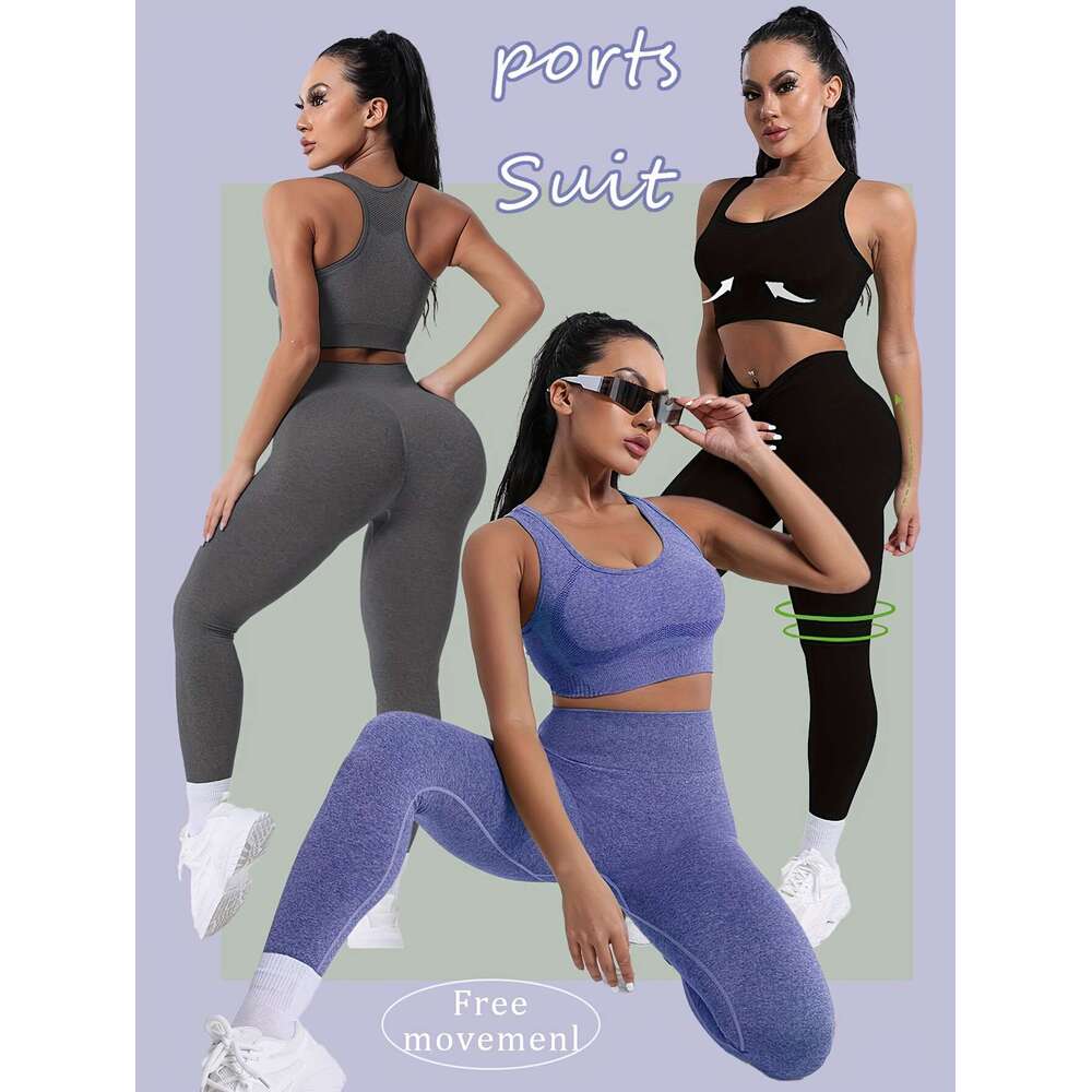 3-Pack Women'S Sports Yoga Gym Activewear Set, High Stretch Skinny Leggings with Bra, Polyamide 60%, Elastane 5%, Polyester 35%, Solid Color, All