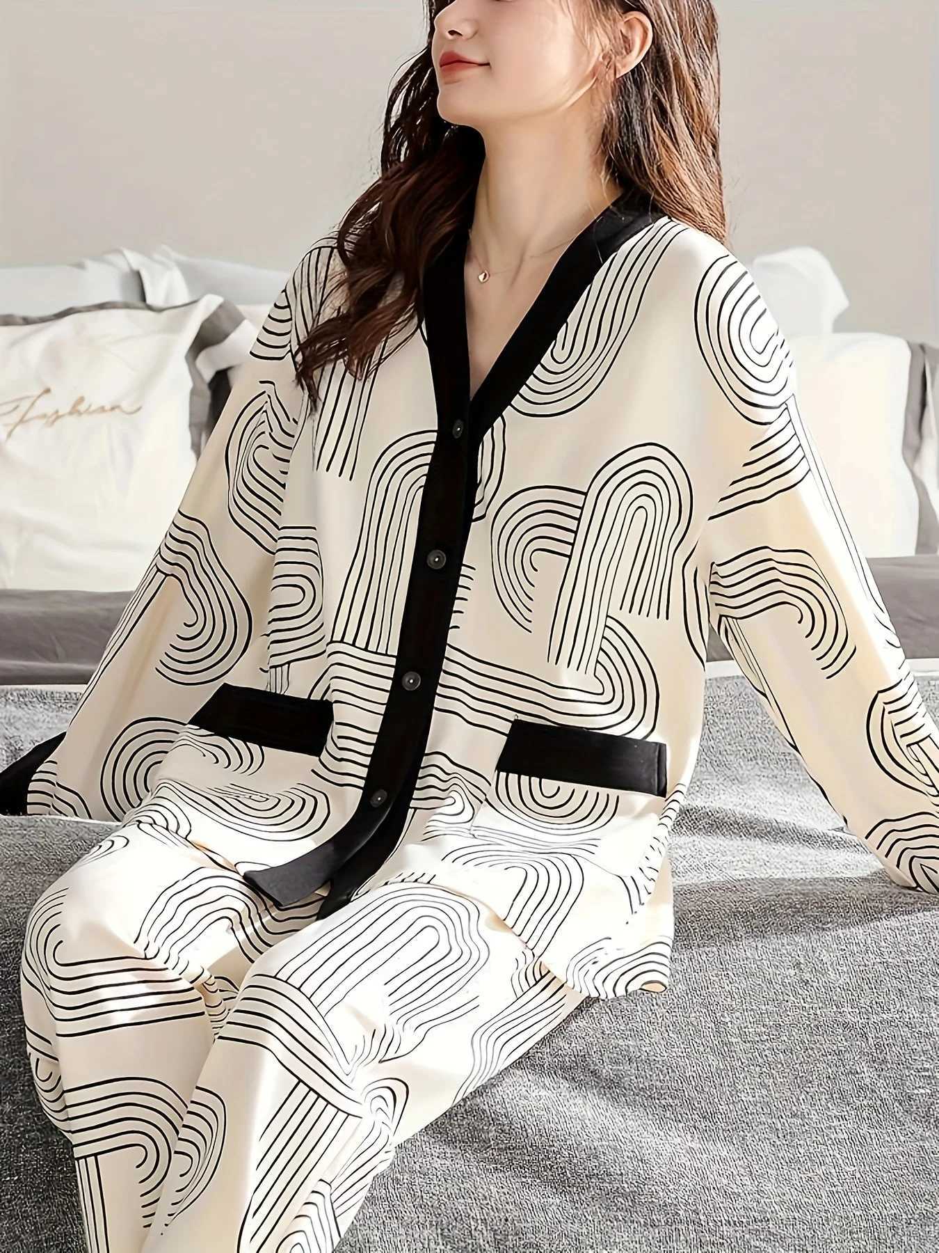 New Style Womens Pajama Set for Autumn Winter Long Sleeve Long Pants Minimalist OuterWearable LoungewearT251029