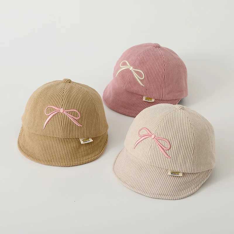 Kids Corduroy Big Brim Duckbill Hat Girl Embroidered Bow Duck Tongue Cap Autumn Baby Sun Visors 13year Children Baseball Hats251028