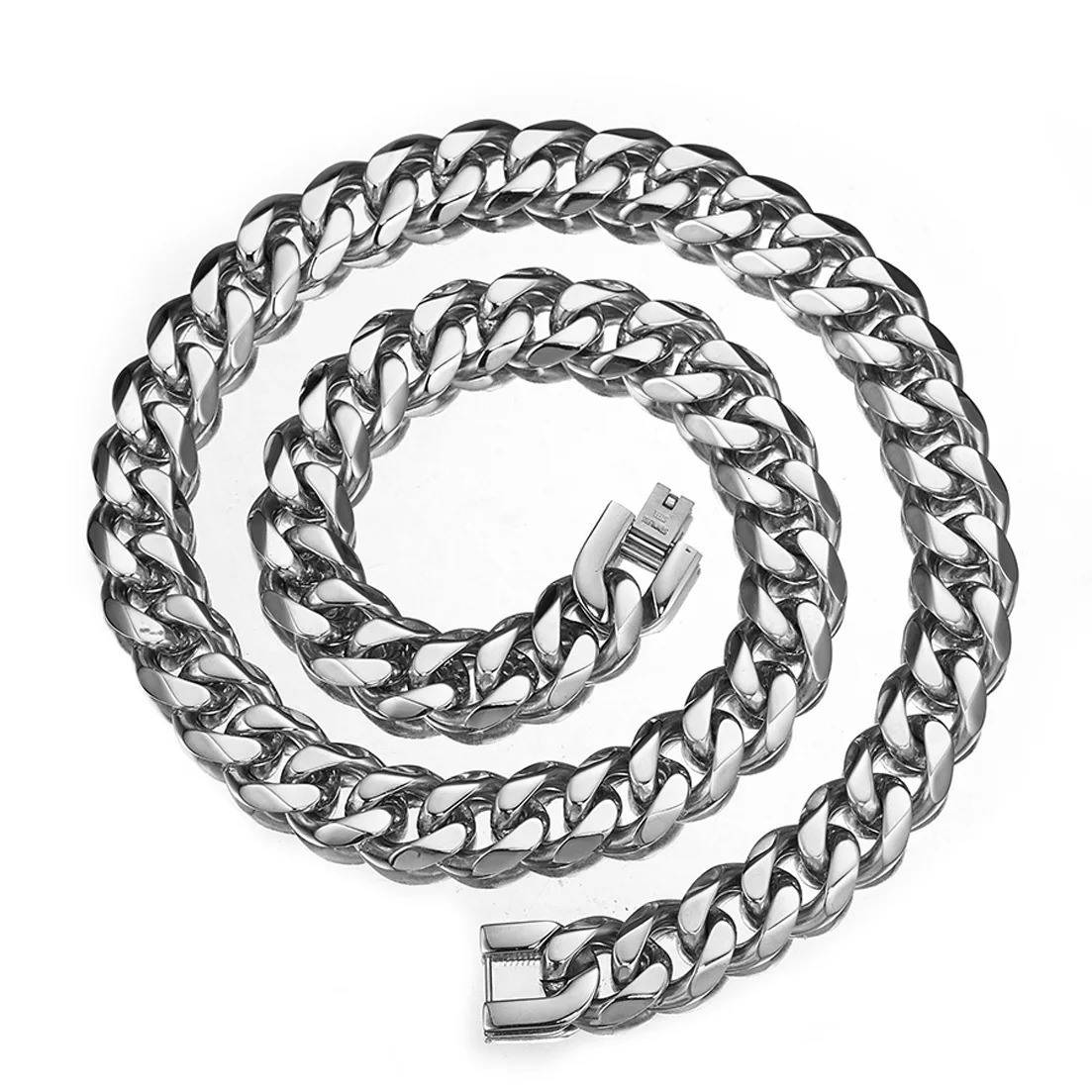 HNSP Stainless Steel Miami Cuban Link Chain Silver Color Necklace For Men 7MM9MM15MM Wide Punk Hip Hop Jewelry Accessories 251029