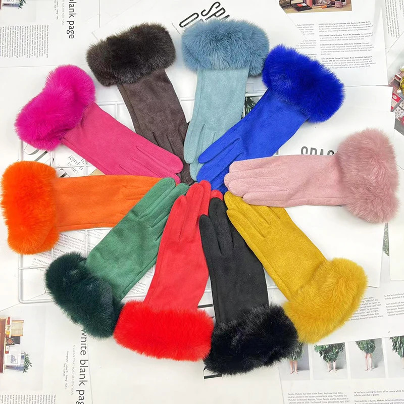 Winter Women Keep Warm Plus Velvet Touch Screen Thicken Plush Wrist Suede Gloves Solid Simple Elegant Soft Drive Cycling 251029