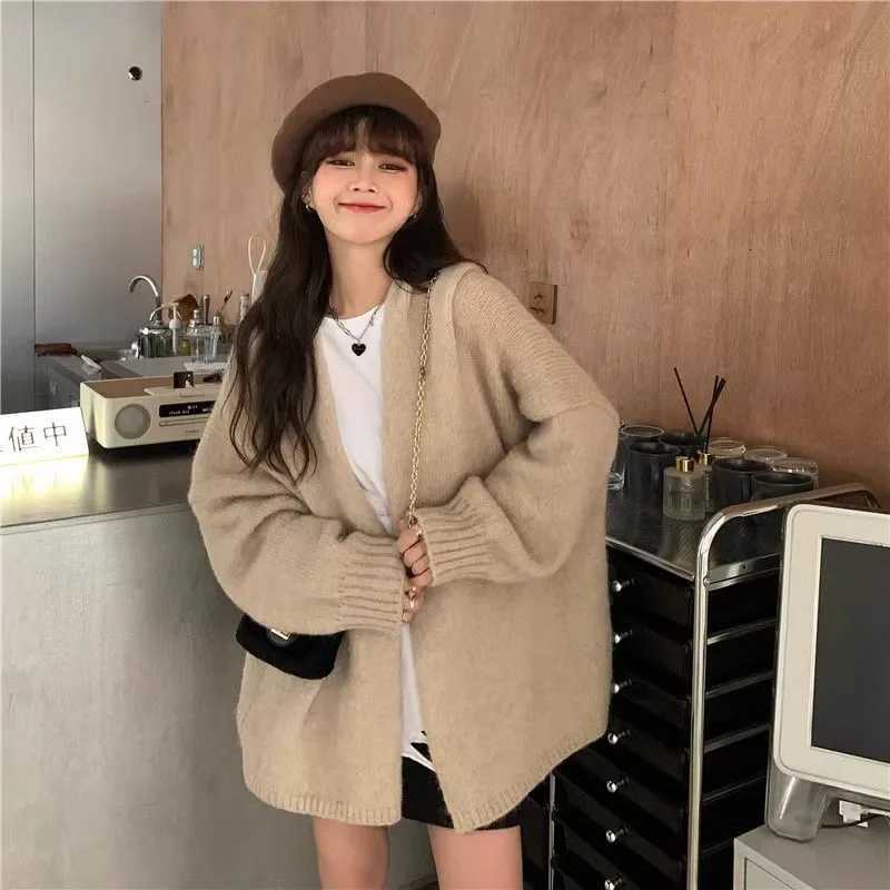 Womens Clothing Fashion Allmatch Solid Knit Cardigan Autumn Winter New Elegant Loose Long Sleeve Coat Lady Casual SweatersT251028