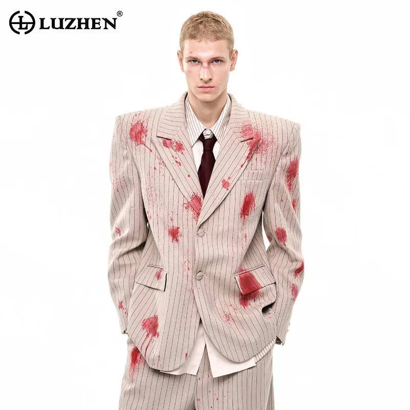 LUZHEN Ink Ejection Tiedyed Pattern Stripe Printed Shoulder Pad Blazer Coat Men Original y Handsome Jacket JY4551 251028
