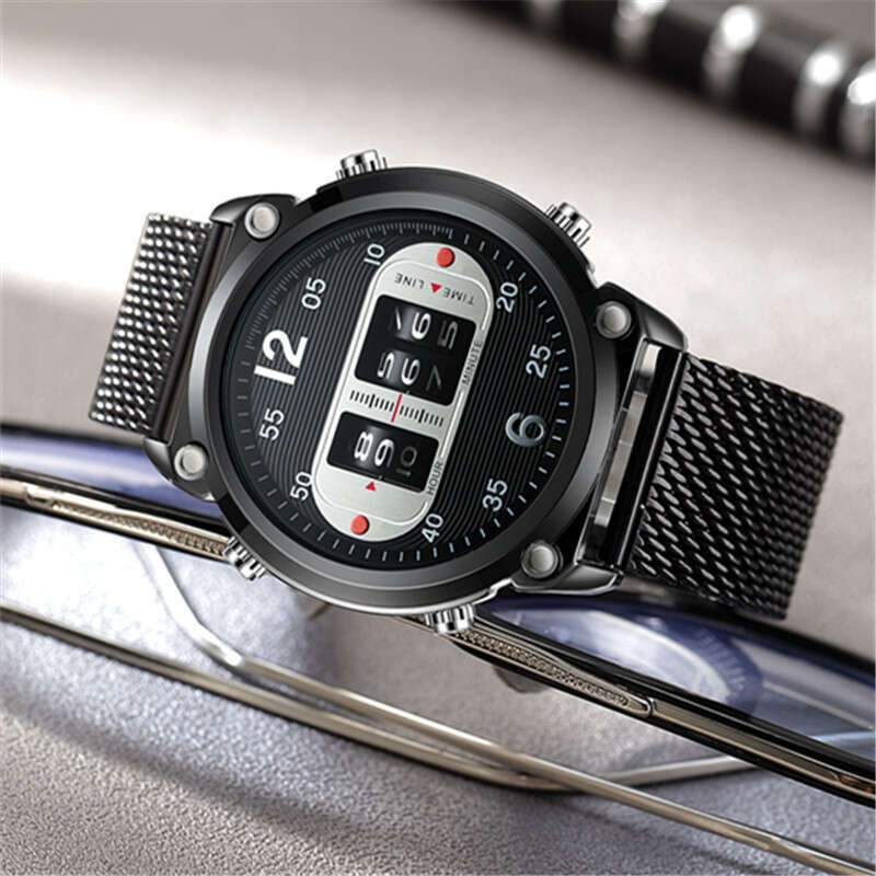 Creative Design Men's Fashion Stainless Steel Mesh Strap Roller Quartz Watch