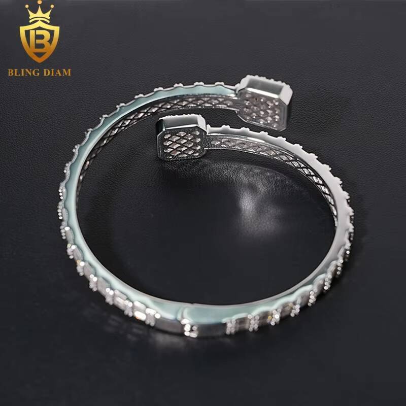 Fine Fashion Jewelry 6mm Open Square Bracelet 925 Sliver Iced Out Baguette Moissanite Cuban Link Bracelets