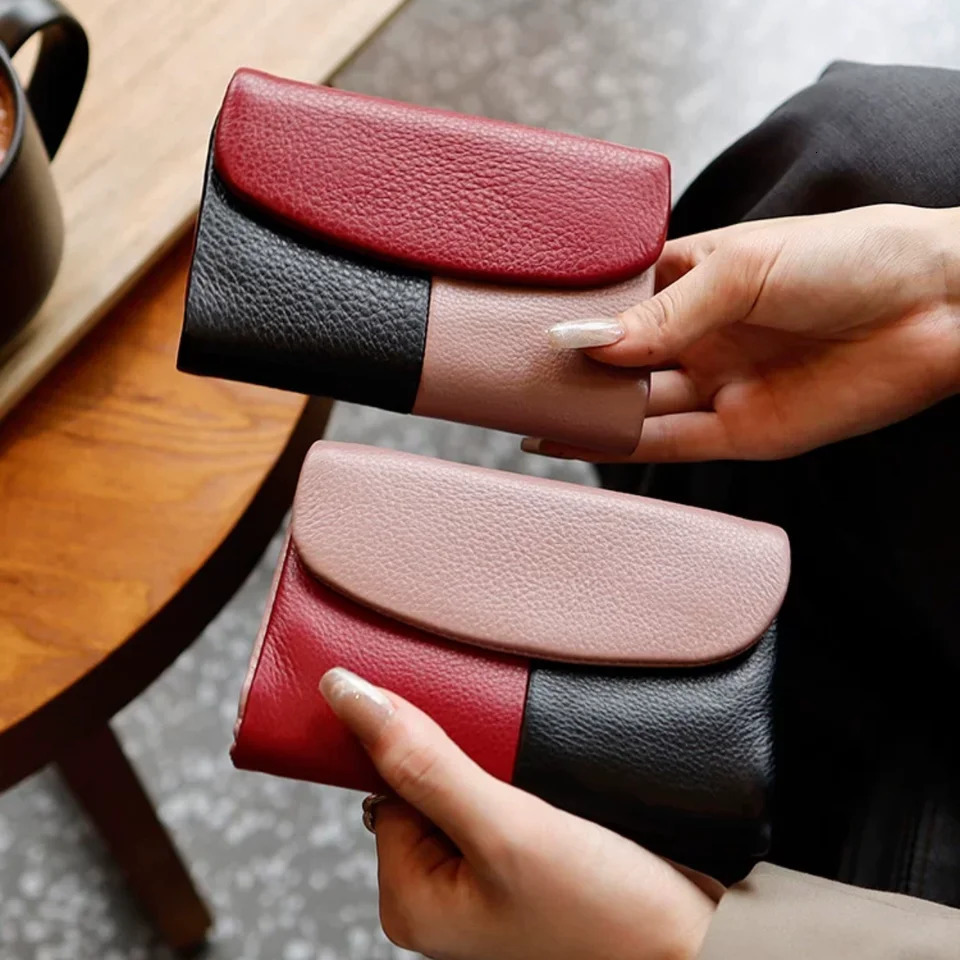 Women Tricolor Wallet Cow Leather Card Holder Clutch Zipper Coin Pocket Short Wallet Cash Purse With Po ID Window 251029