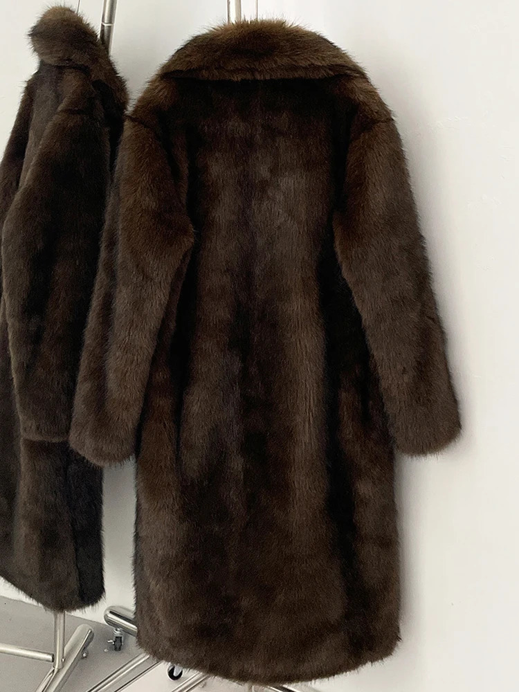 Mueyeruho Winter Women Faux Fur Jacket Coat Solid Khaki Long Sleeve Thick Warm Overcoat Outwear Fluffy For 251028