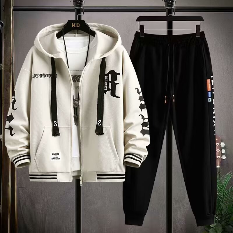 Autumn Men Tracksuit Casual Joggers Hooded Spring Sportswear Jackets Pants 2 Piece Sets Hip Hop Running Sports Suit 240819 - view 9