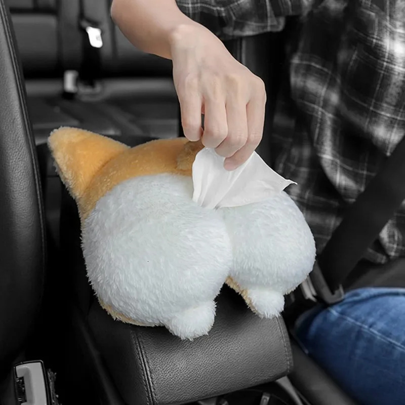Soft Plush Car Tissue Holder Hanging Car Tissue Box Cover Organizer Cute Corgi Butt Shaped Tissue Holder Box 251029