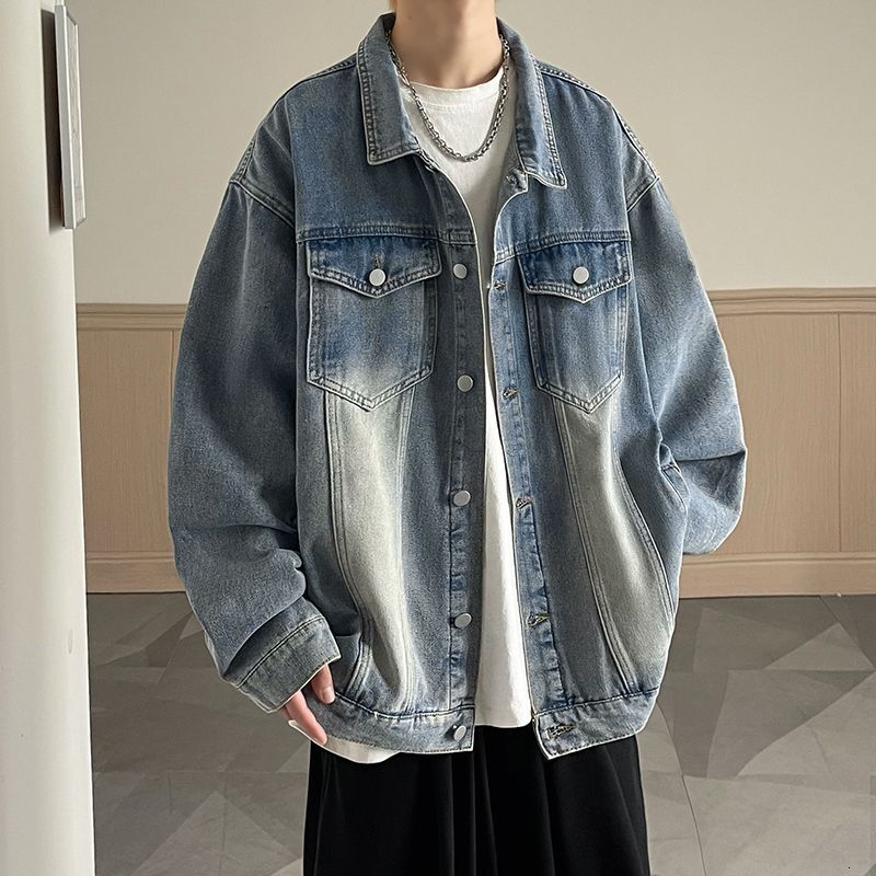 Men's Denim Jacket Spring Autumn Trendy American High Street Jacket Men's Turn-down Designer Jacket Collar Cool Loose Casual Coat Top