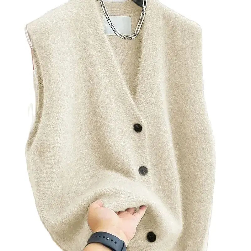 2025 Women Versatile Vneck Sweater Vest Coat Female Fashion Sleeveless Knitted Cardigan Sweaters Vests Top 251029