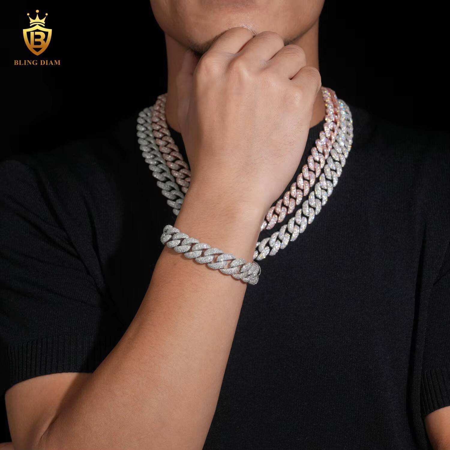 In Stock HipHop Style 14mm S925 Silver Moissanite Cuban Chain Pass Diamond Tester Iced Out Moissanite Necklace Cuban Link Chain