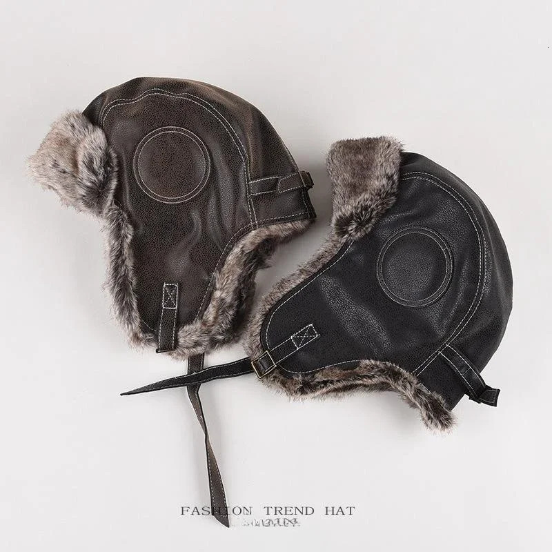 Winter Ushanka Hat Men Womens Pilot Bomber Trapper Hat Faux Fur Leather Snow Cap with Ear Flaps Pilot Winter Bomber Hat 251029