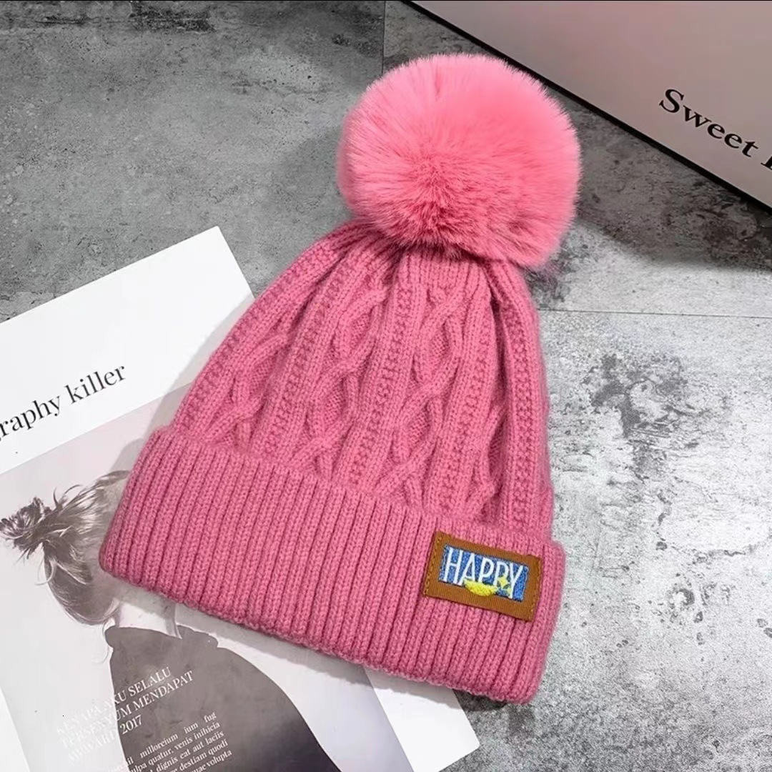 Women's Winter Fleece Lining, Warm Knitted with Pom-Pom, Korean Style Trendy Versatile Thickened Cold-Proof Hat