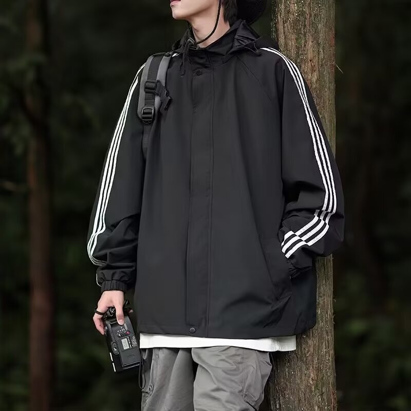 Three Designer Jacket Stripes Jacket Men's Trendy Versatile Sports Casual White Jacket Spring Autumn Thin Outerwear