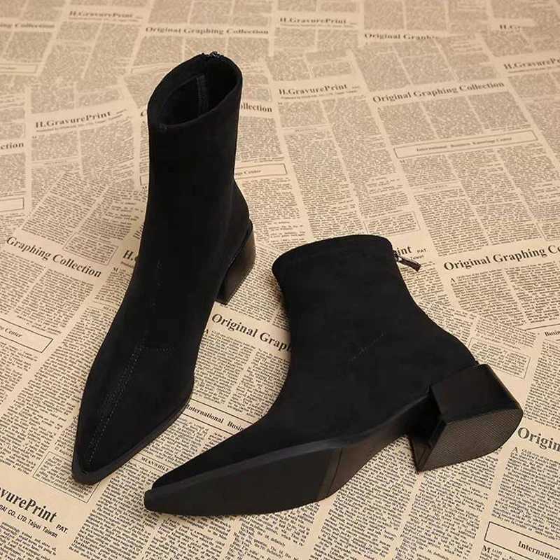 Leopard Women Ankle Boots Pointed Toe Suede Heeled Shoes Fashion Winter Woman Pumps 2025 New Designer Dress Mujer Chelsea Botas Z251029