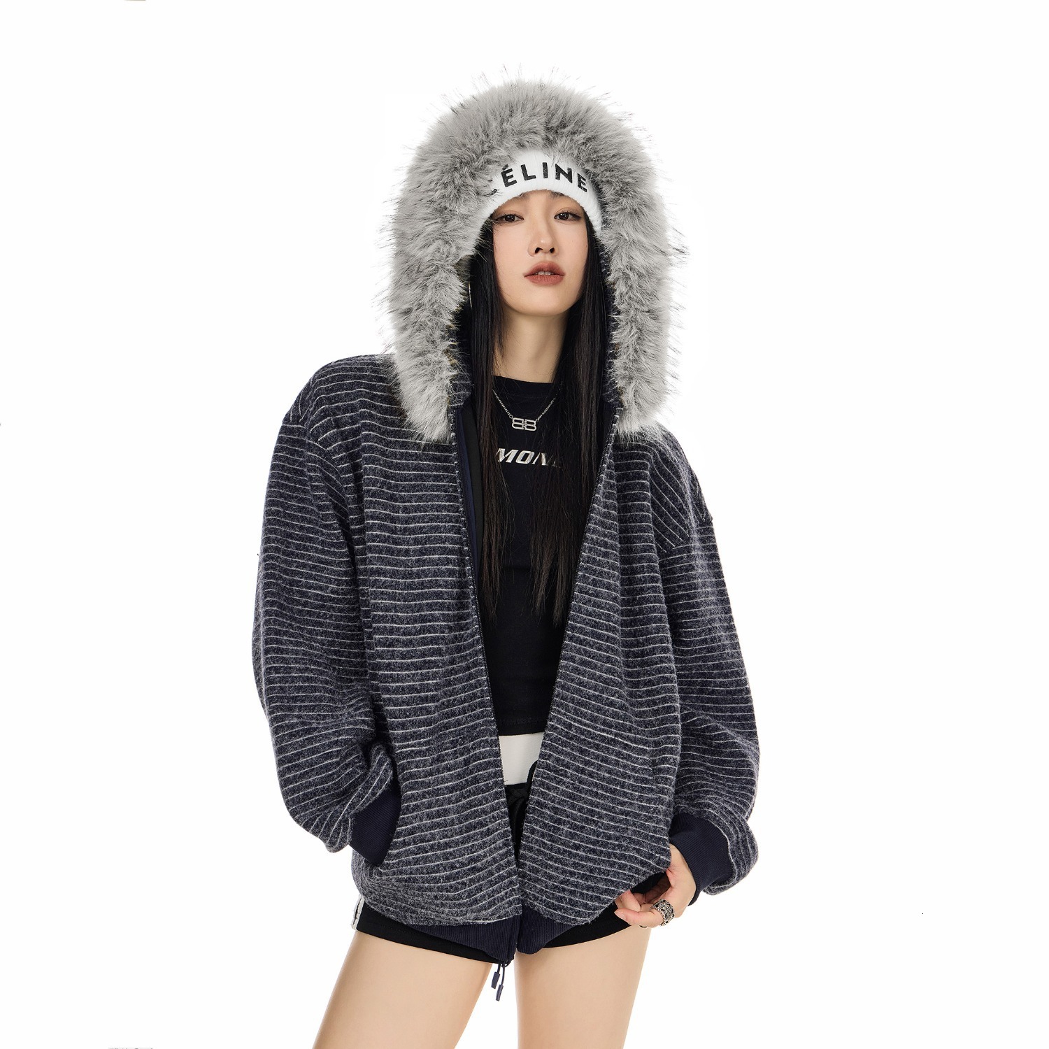 Autumn and winter designer fashionable American couple retro warm striped hooded sweatshirt jacket suitable for both men and women new multifunctional