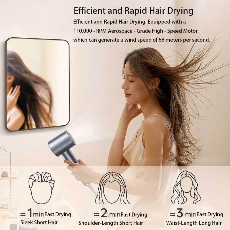 rofessional highspeed hair dryer with negative ions LED display and nozzle 1600W high power constant temperature noise reduction L251029