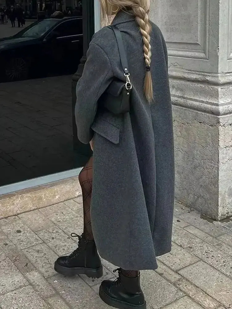Winter Coat For Women Solid Lapel Double Breasted Long Cardigan Top Female Pokcet Streetwear Woman In OuterCoat 251028