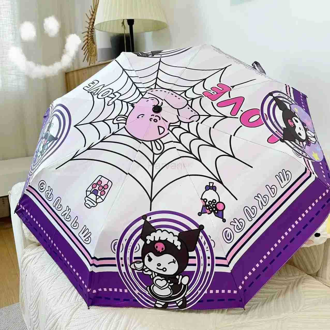 Sanrio New Sanrio Umbrella Kawaii Kuromi Cartoon Automatic Sunshade Umbrella Sun Umbrella Sunscreen AntiUltraviolet Folding Umbrella L251029