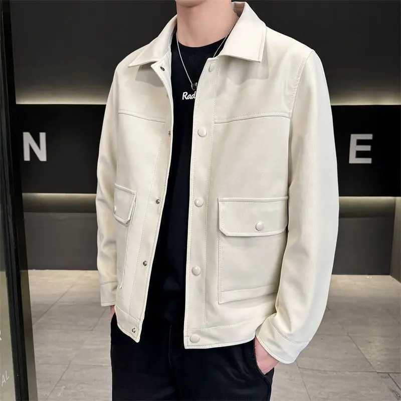Mens Leather Jacket Mens Spring Autumn New Shirt Lapel Trend Motorcycle Leather JacketT251029