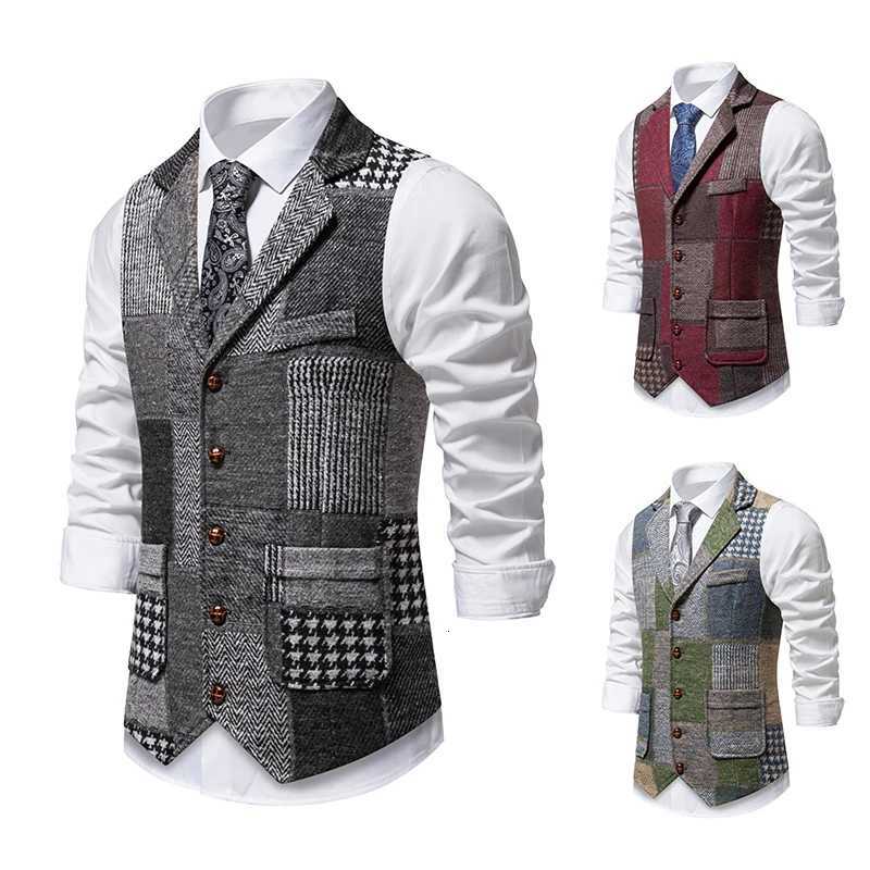 Men Suit Vest Combination Colour Waistcoat Business Wedding Casual Turndown Collar Mens Dress Blazer Vests Formal Party V0 W251029