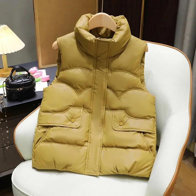 Down Cotton Vest Women Autumn Winter Fashion Stand Collar AllMatch Warm Sleeveless Waistcoat Jacket Ladies Female Tops 251027