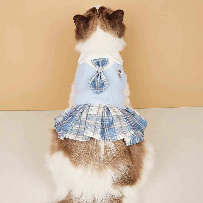 College Style Cute Pet Clothing Cats Dress for Small Dogs Cats Plaid Skirt Spring Clothes Cat Chihuahua Teddy Yorkshire Costume 251029