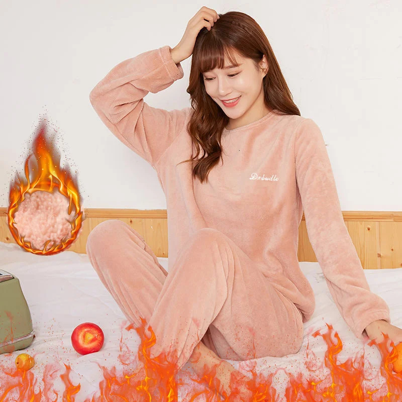 Womens Coral Velvet Pajama Set Thickened Warm Homewear Autumn Winter Maternity Loungewear Soft Sleepwear Gift for Moms 251029