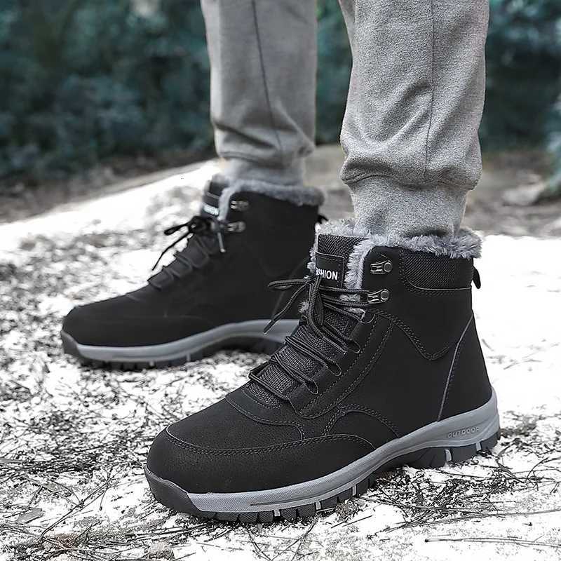 Snow Boots for Men Casual Winter Shoes Platform Nonslip Warm Fur Ankle Boots Plush Combat Outdoor Hiking Motorcycle Boots Z251029