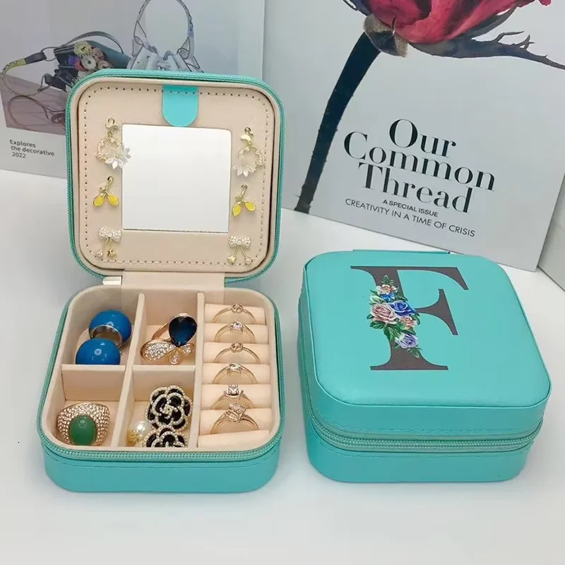 Black Alphabet Flower Print Jewelry Boxes Blue Personalized Box Girls Organizer Case for Wedding Party Gift 251013