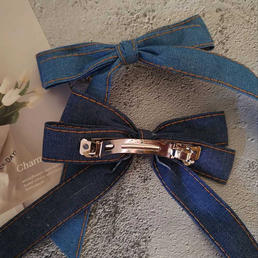 Good Quality Advanced Classic Denim Bow Hair Clip for Girls Womens Spring Hairpin Romantic Simple Design Hair AccessoryW251028