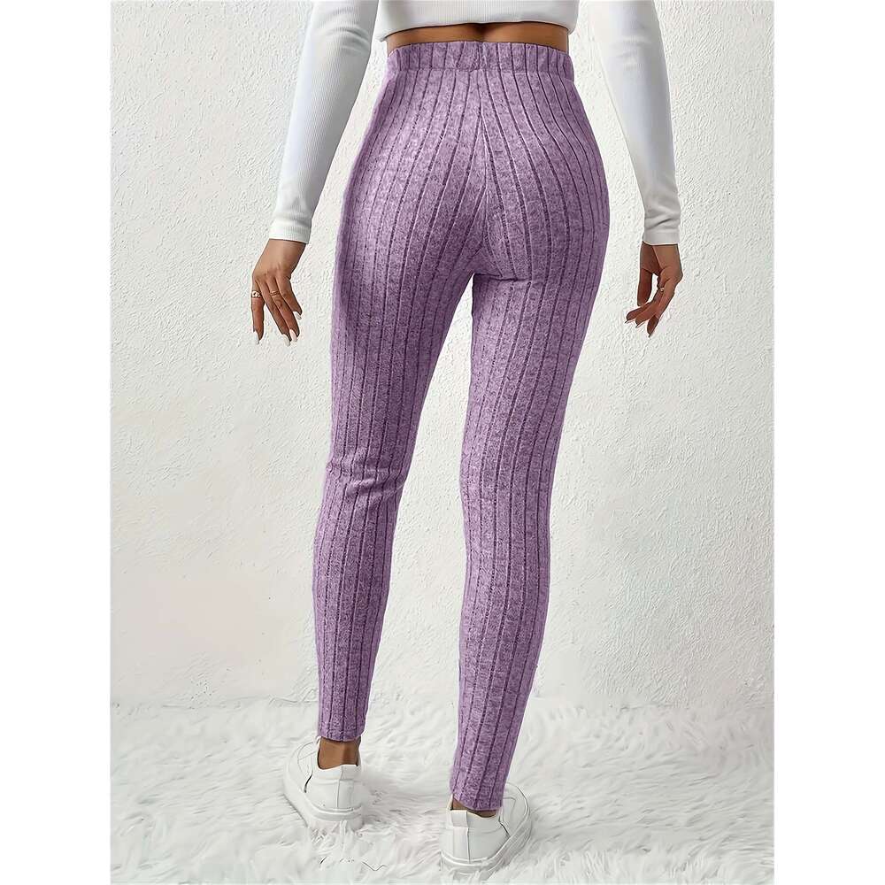 4Pcs Women's High-Waisted - Sexy Ribbed Design, Stretchy Comfortable, Solid Colors Black, Green, Purple, Beige Fall/Winter, Perfect For Running &