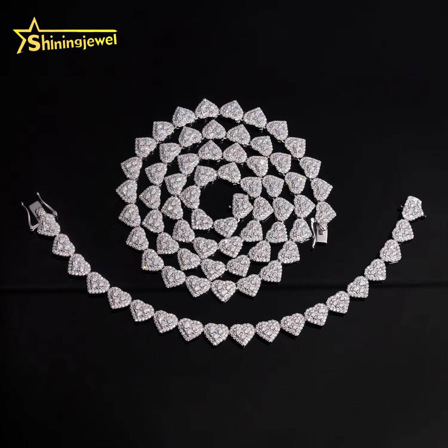 Hot Selling Heart Style Moissanite Cuban Link Bracelet 925 Silver Iced Out Moissanite Diamond Bracelet Men Hip Hop Jewelry