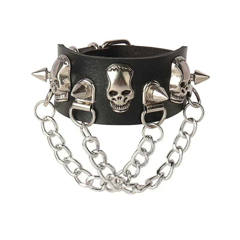 Punk Hip Hop Rock PU Leather Bracelet Unisex Trendy Chain Skull Pentagram Rivet Bracelet Party Jewelry Accessories 251028