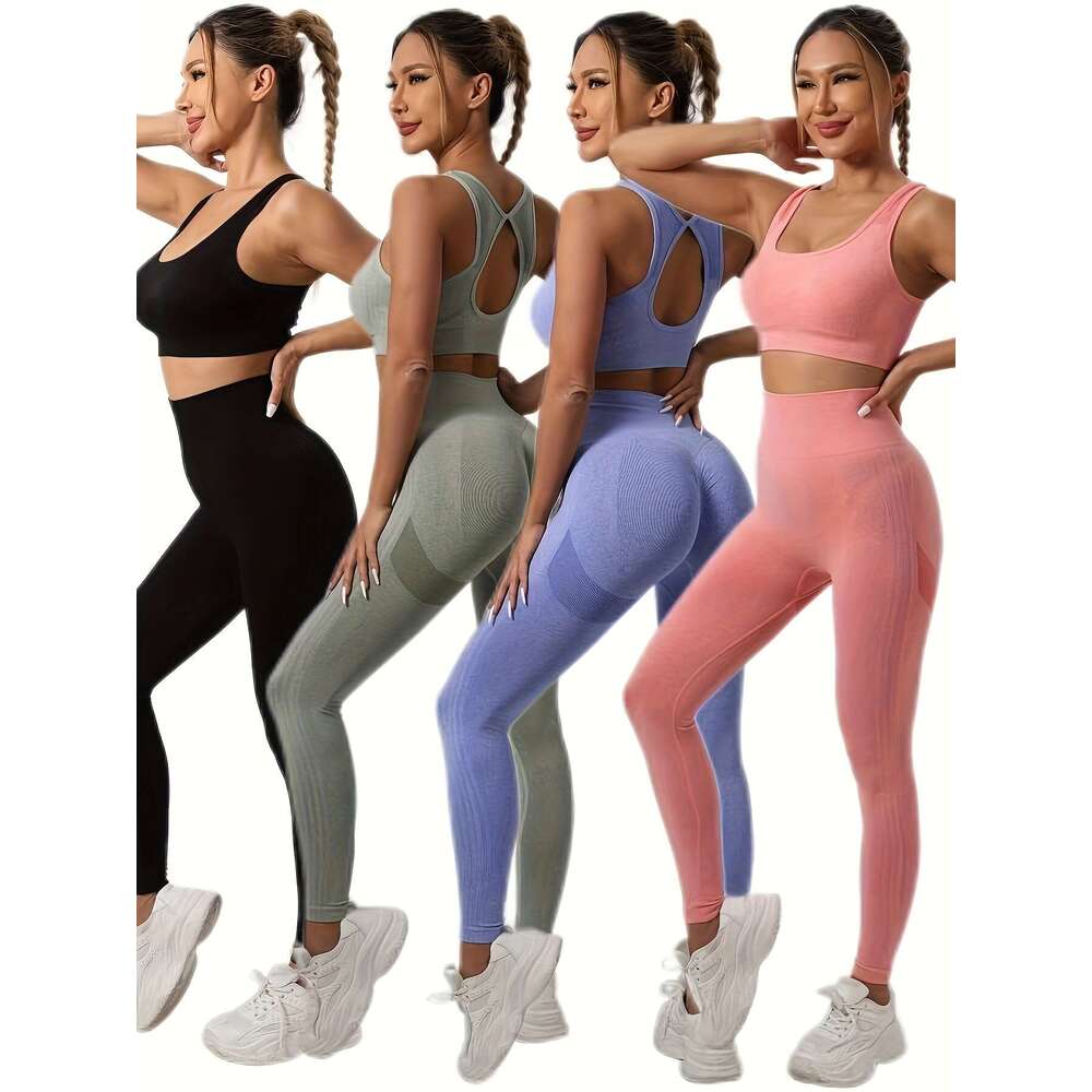 4pcs Sports Tank Top and Yoga Pants Set
