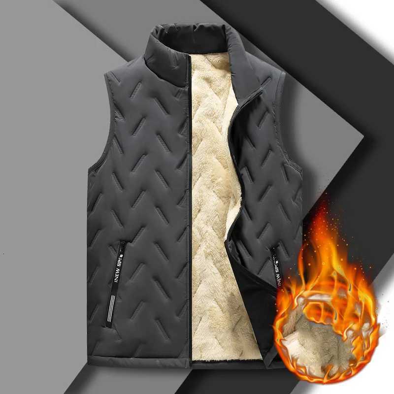 Winter Man Vest New Thicken Fleece Coldproof Stand Collar Male Waistcoat Simple Solid Color Zipper Sleeveless Versatile Coat W251029
