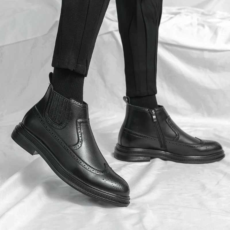 Mens Low Cut Leather Shoes Trendy and Versatile Going Out Thick Soled Fashionable Short Boots and Formal Boots Are Waterproof Z251029
