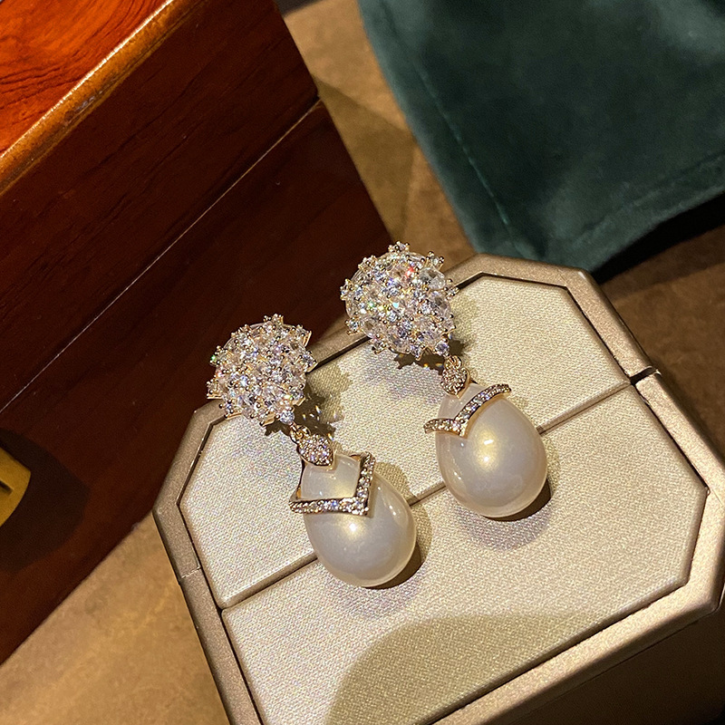 Choucong Sparkling Handmade Dangle Earrings Luxury Jewelry 925 Sterling Silver Fill White 5A Cubic Zircon CZ Diamond Gemstones Lab Pearl Women Drop Ea
