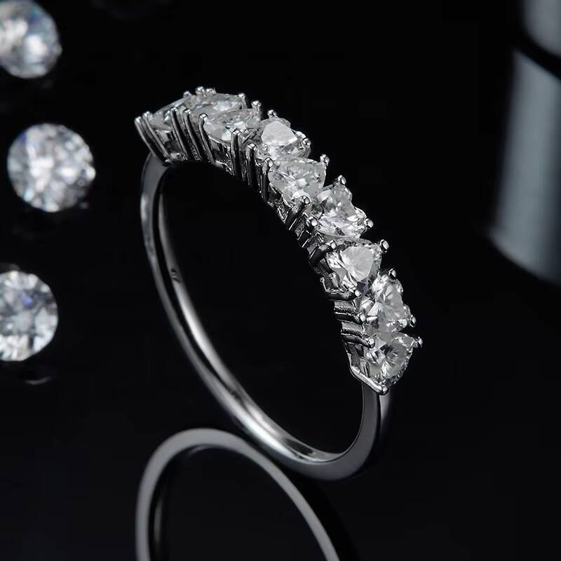 Fancy Cut Wholesale Wedding Band in 925 Sliver Colorless Moissnaite Engagement Ring Heart Cut Moissanite Ring for Women